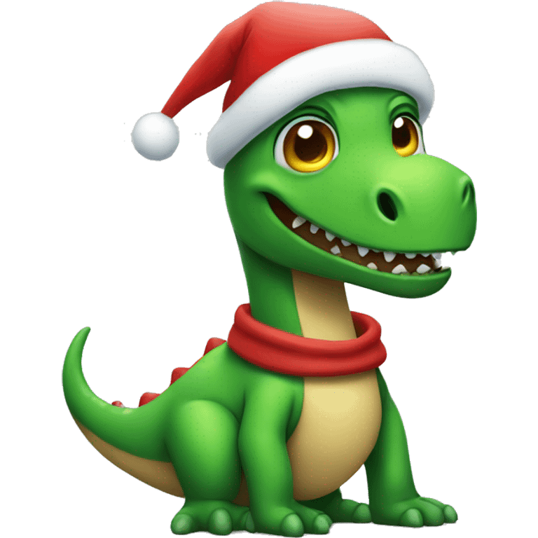 Green dino wearning santa emoji