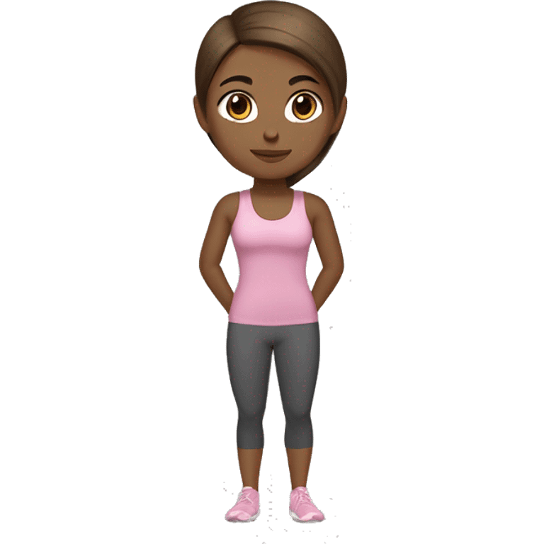 gym girl in yoga outfit, brown hair, black eyes, medium skin tone emoji