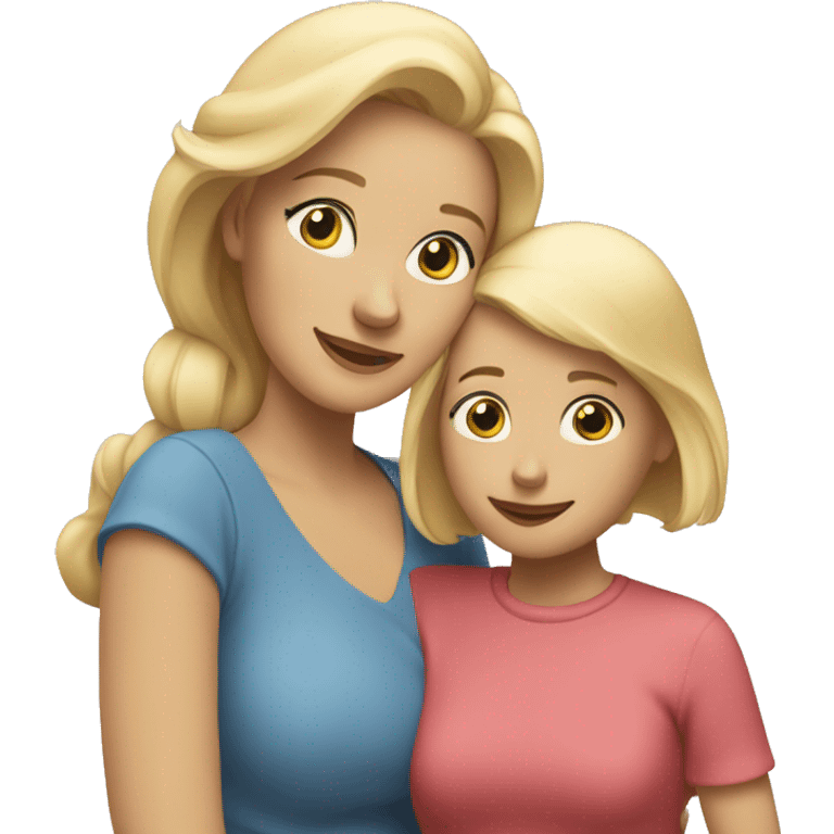 Blonde mom, hugging blonde, grown-up daughter emoji