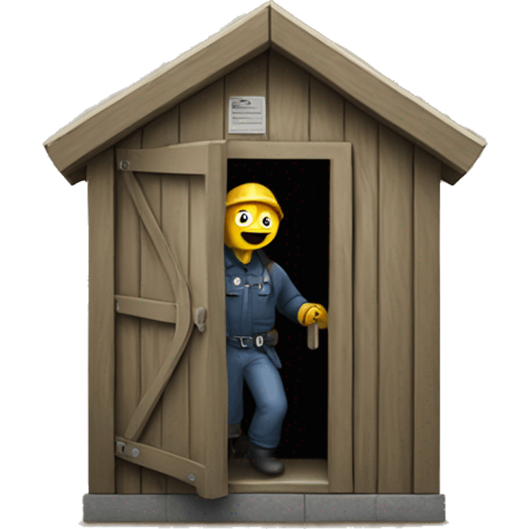 Action worker coming out of an outhouse emoji