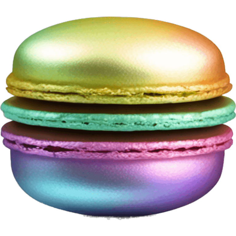 Realistic metallic silver macaroon with gradient colorful filling  emoji