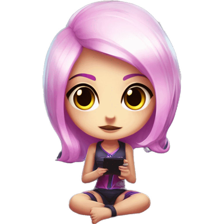 Evelynn from league of legends in a chibi variant watching tv emoji