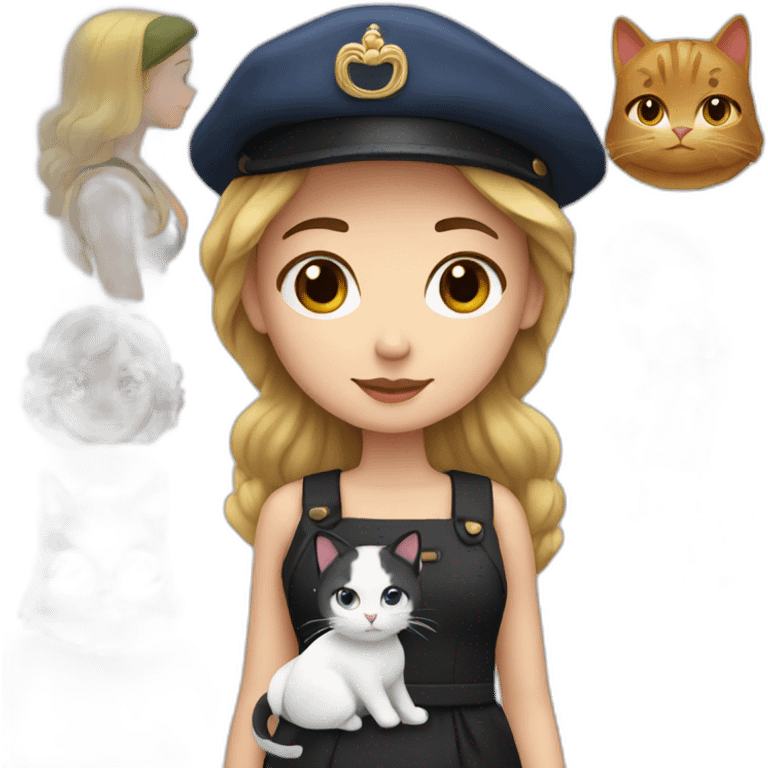 a french girl with a baret and a black and white cat emoji