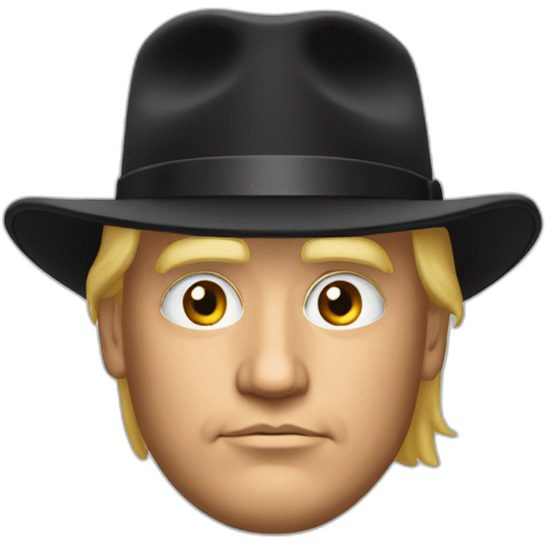 Donald trump with a black hat emoji