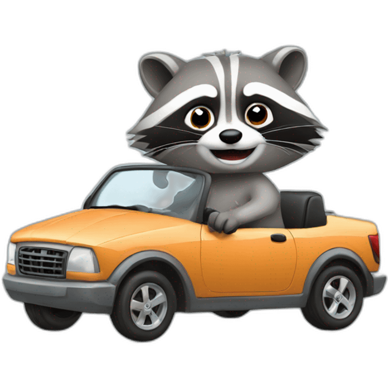 Raccoon driving a grey car emoji