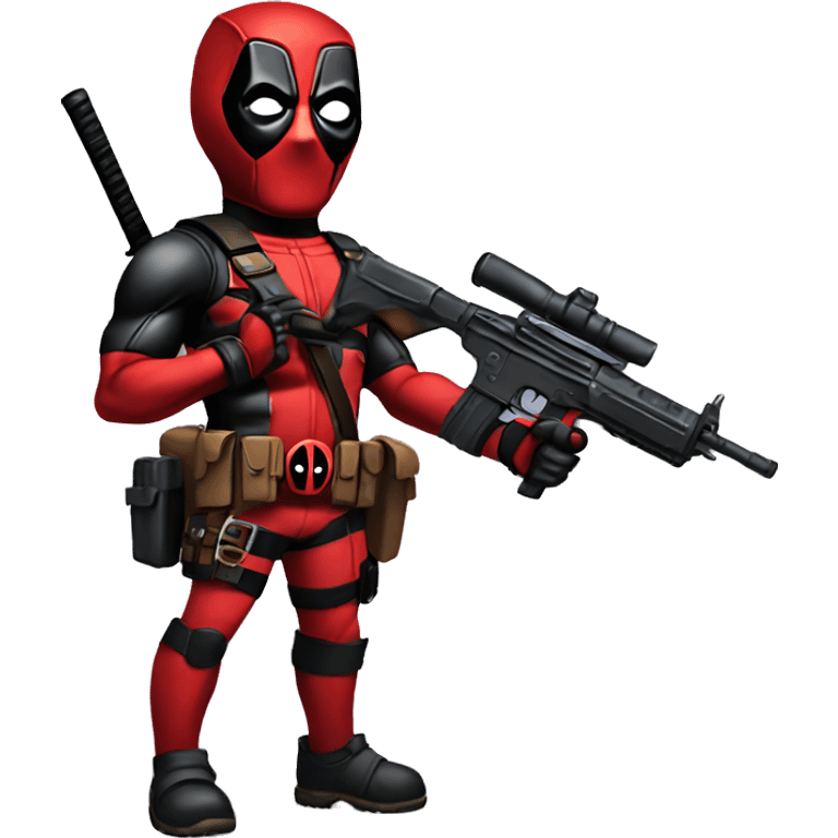 Cute deadpool character full body with pistols emoji