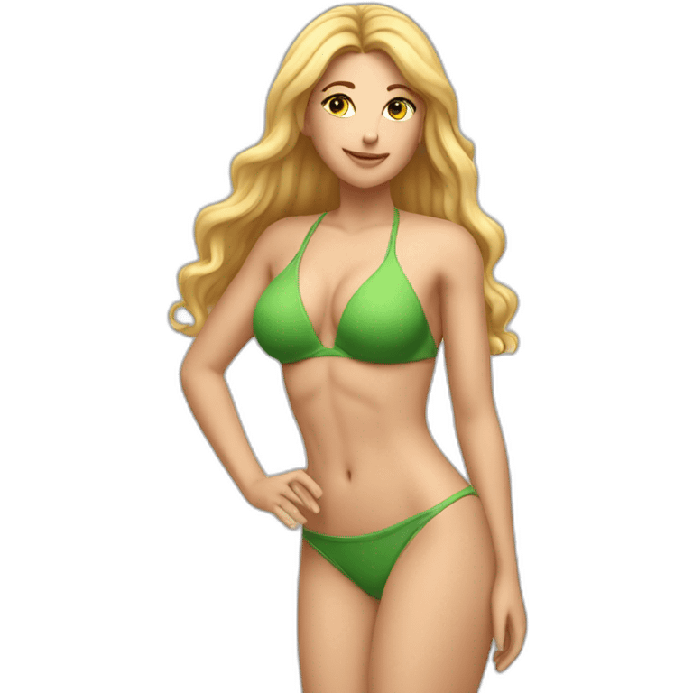 Sexy pose Soft-fit Caucasian woman bikini hands-in-hair pose (full body) emoji