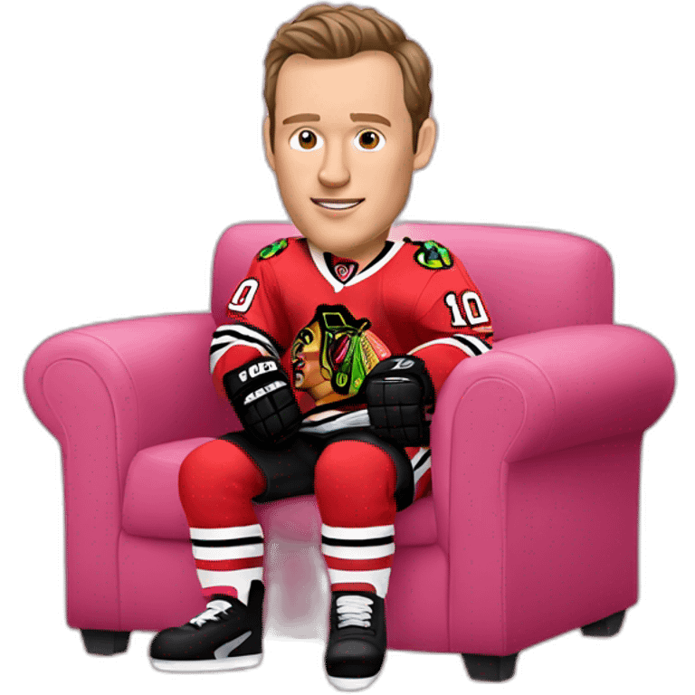 Jonathan Toews sitting on pink chair emoji