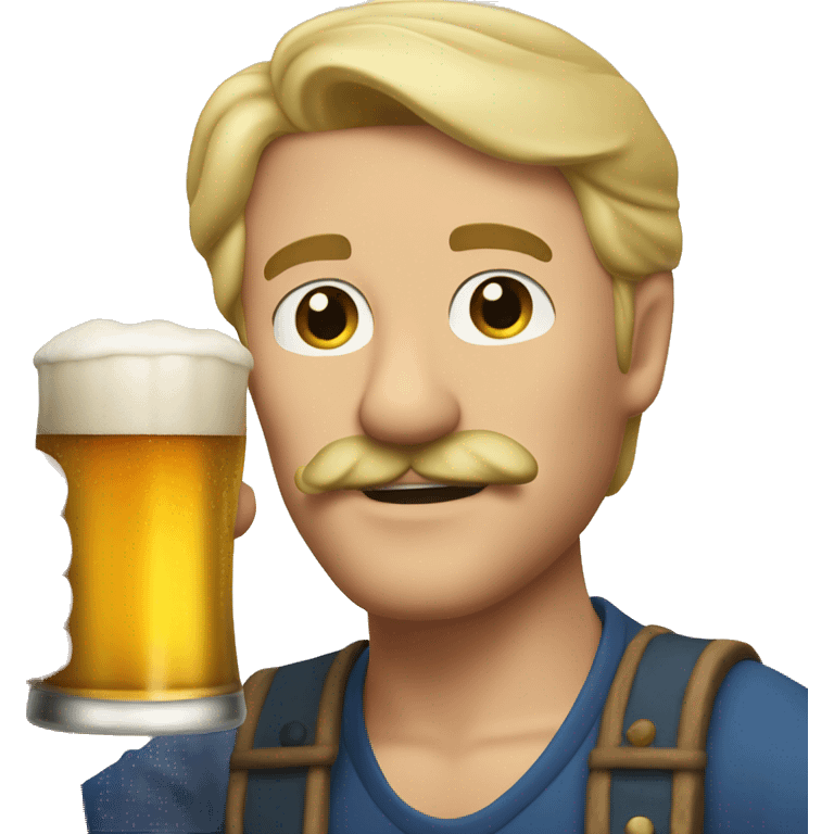 33  year old blonde guy with a mustache and a beer saying cheers emoji