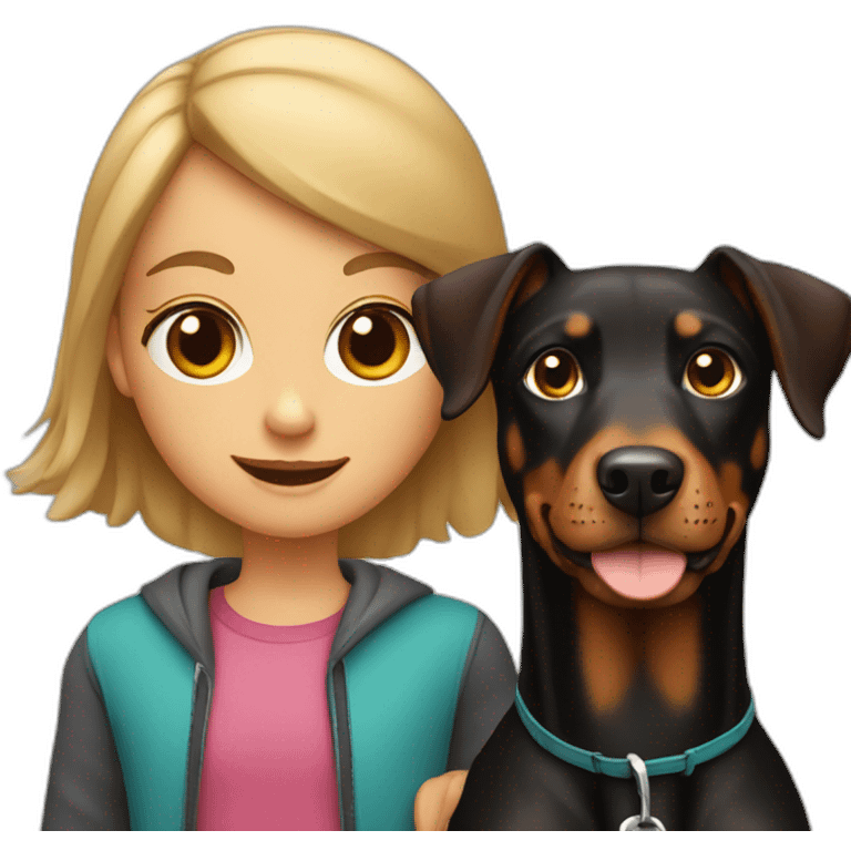 A girl and boy with a playing doberman dog  emoji