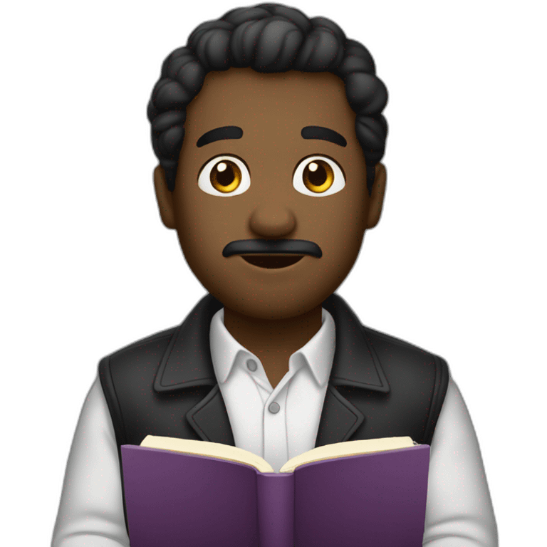 Negro calvo con perilla leyendo emoji