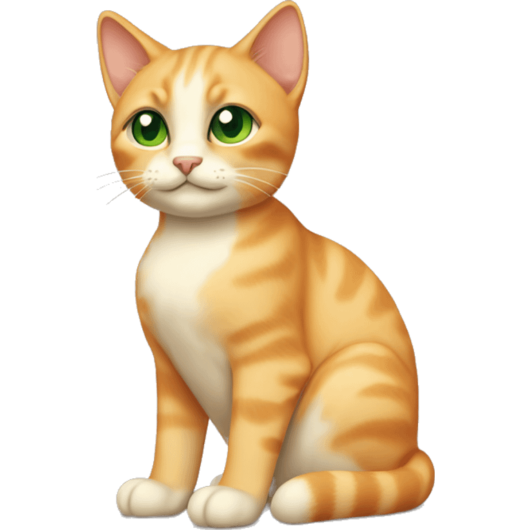 light orange/cream colored cat with green eyes and tipped left ear sitting down  emoji