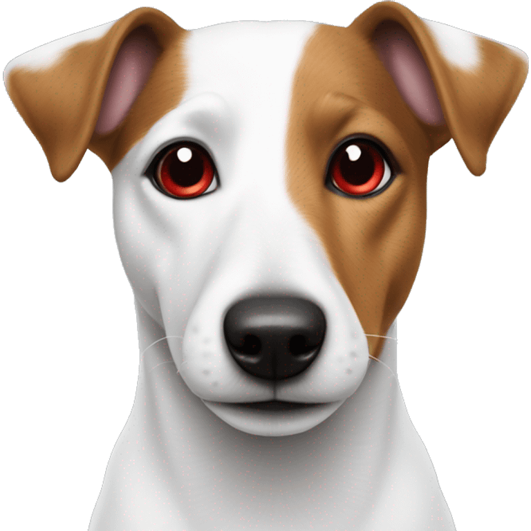 A white Jack russel terier with one red spot on left ear emoji