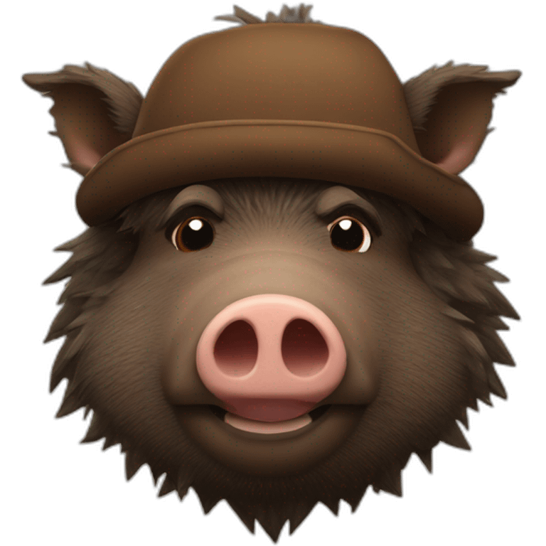 fullface brown boar tired of life with a black winter hat emoji