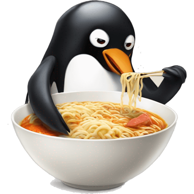 Penguin eating ramen emoji