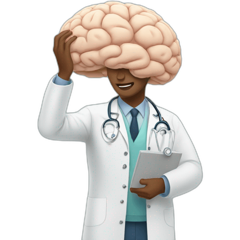 a doctor holding up a big brain emoji