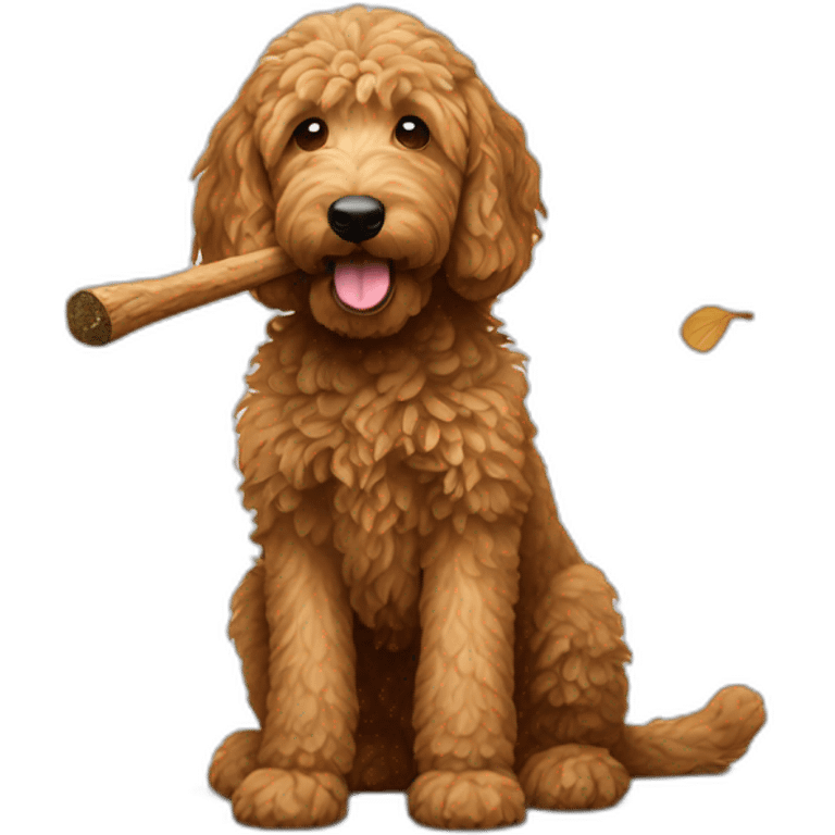 dark goldendoodle chewing on stick emoji