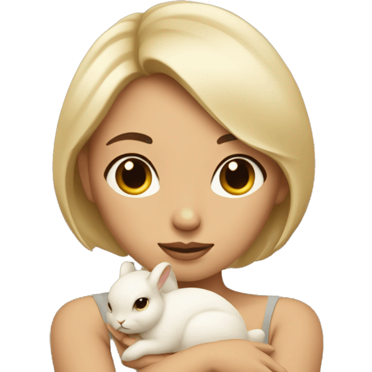 A beautiful  lady holding beige bunny eyes closed, calm    emoji