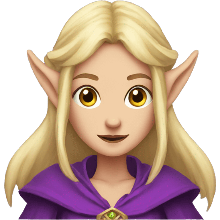 scared Noble female Elf with Elf ears and blonde hair and purple robes emoji