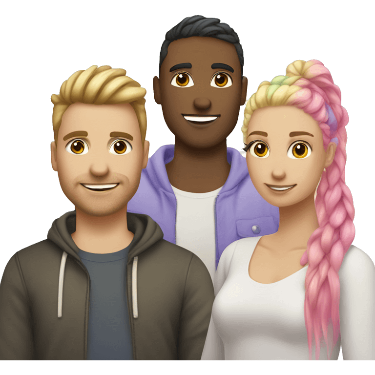 Polyamorous three person couple. Two girls one man. Rainbow hair. Unicorn. Ombre blonde emoji