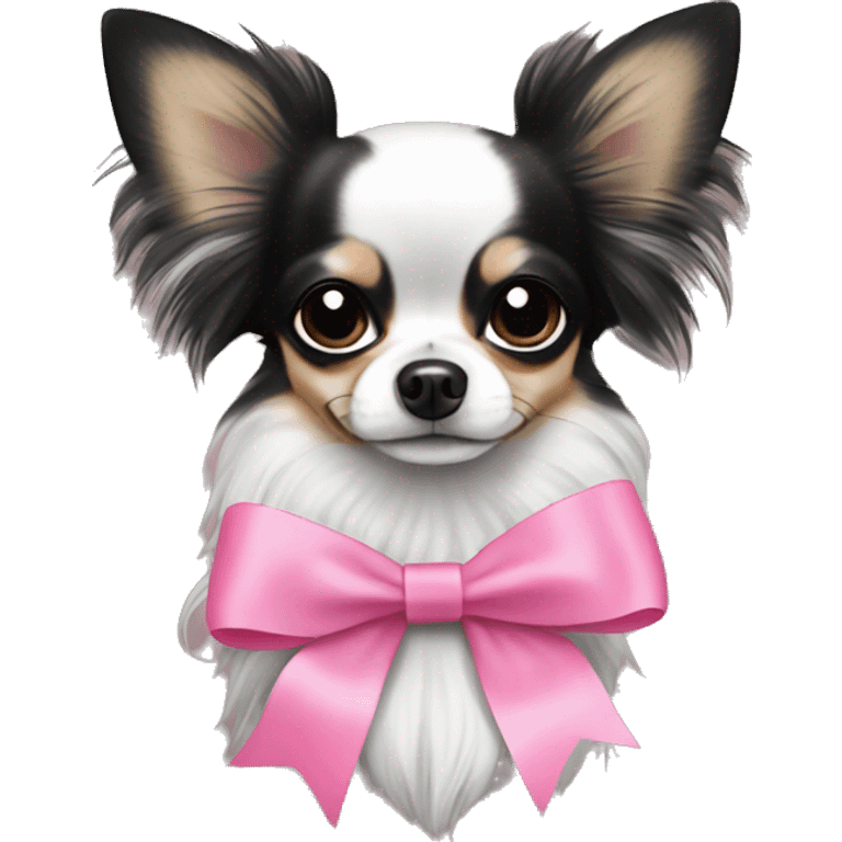 black and white long haired chihuahua with a cute pink bow emoji