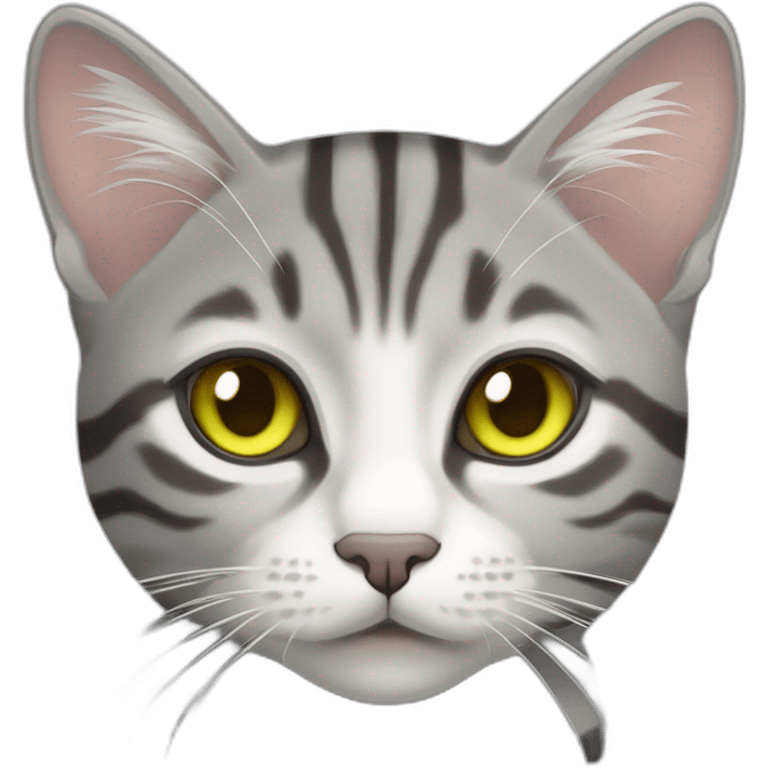 light gray tabby cat with white stripes domestic short hair with yellow green blue eyes and black pupil sleeping emoji