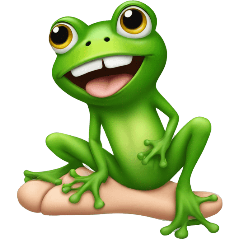 A frog licking a human foot emoji