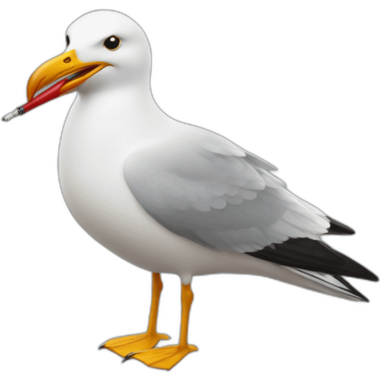 Seagull smoking a sigaret while holding a glass of beer emoji