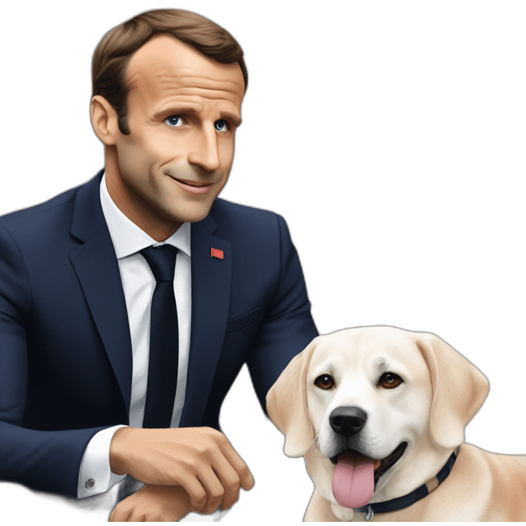 Macron avec un chien  emoji