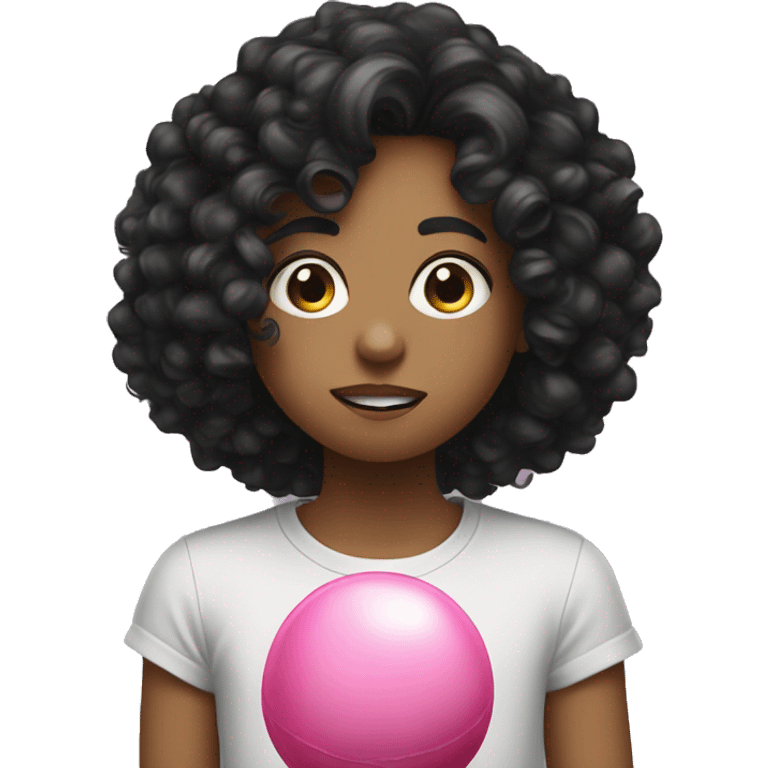 white teen with black curly hair blowing bubblegum emoji