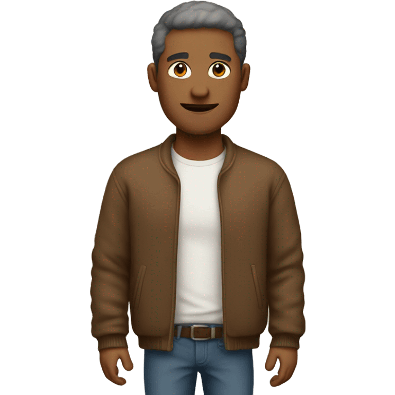 man with white shirt underneath a brown sweater emoji