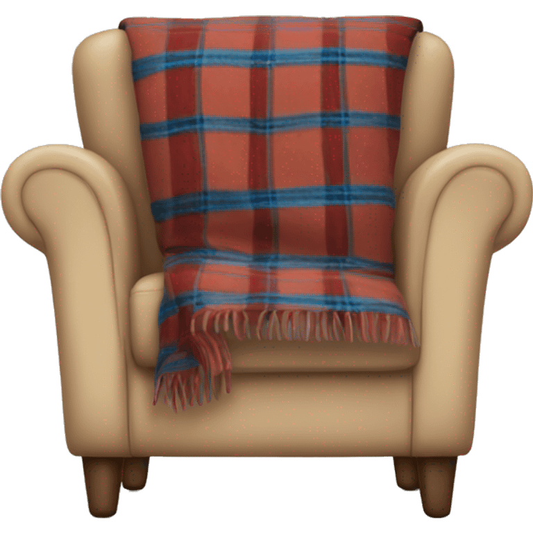 A comfy armchair with a plaid throw draped over it emoji