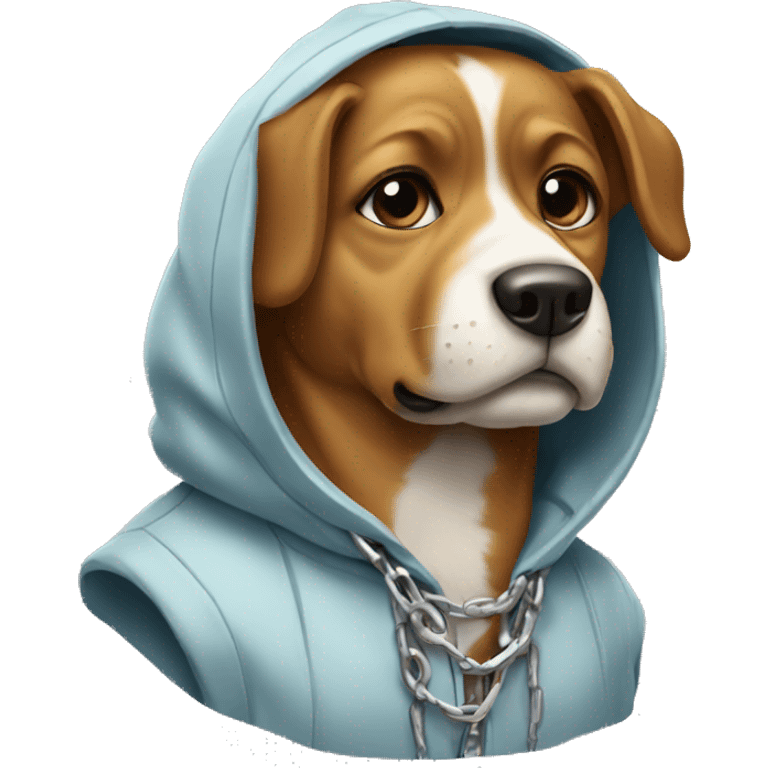 Dog wearing a hoodie and good chain emoji