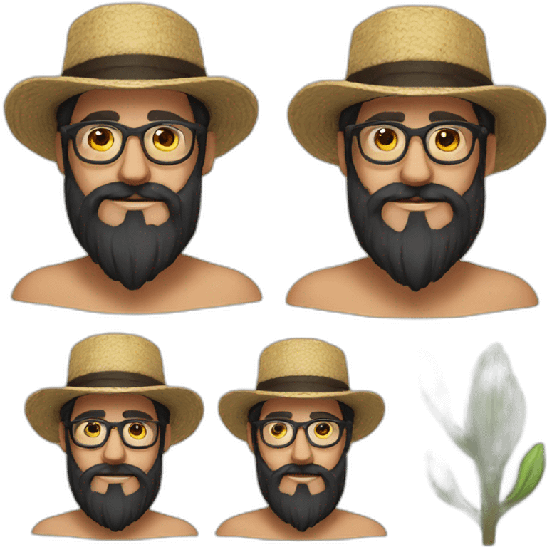 harvest garneder european long black beard no hair glasses with hat emoji