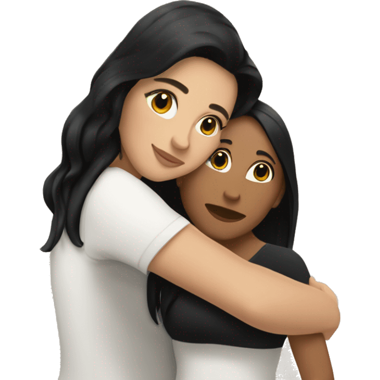 Latina girl with black hair hugging white pale girls with brunette hair emoji