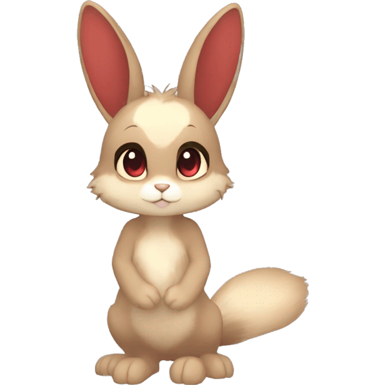 Cute, Chibi, Kemono-style, Anthro, Fur-Sona, Dark-Brown, Normal-type-Ground-type Tan-Rabbit-Fakémon with Dark-Red eyes, beige belly, beige paws, beige feet, beige freckles, full body emoji