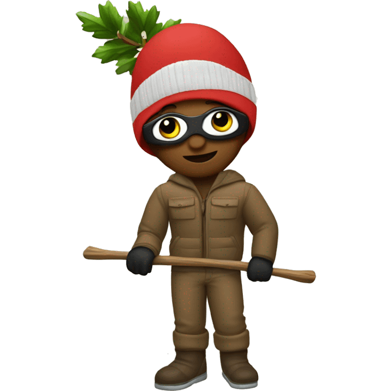 Make a diva with a tree branch and ski mask emoji