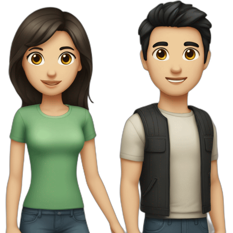 a couple: girl with dark brown long hair and dark brown eyes and boy with short black hair and brown-greenish eyes emoji