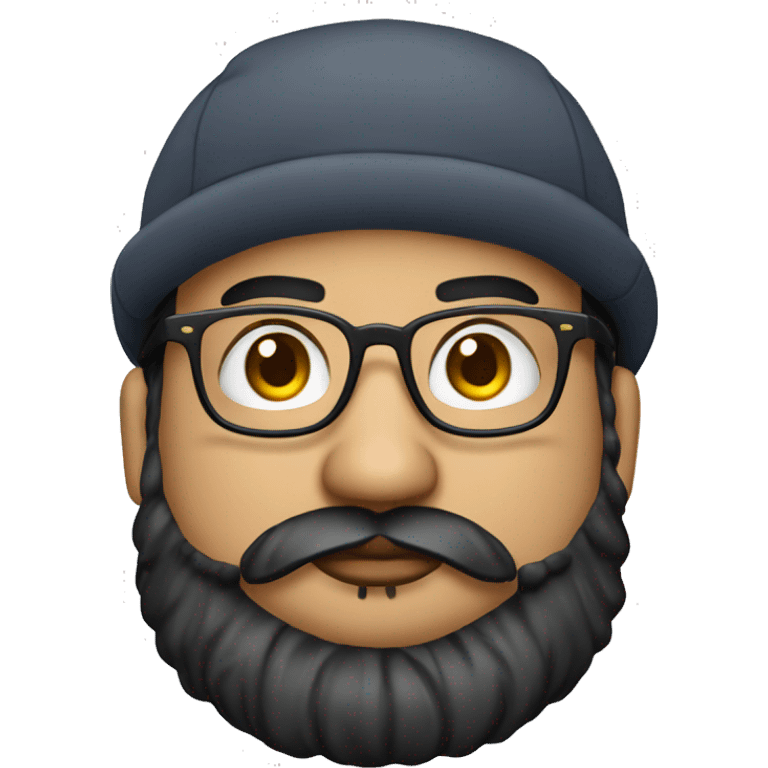 chubby venezuelan programmer with beard, glasses,  hat, airpods with tattoos emoji