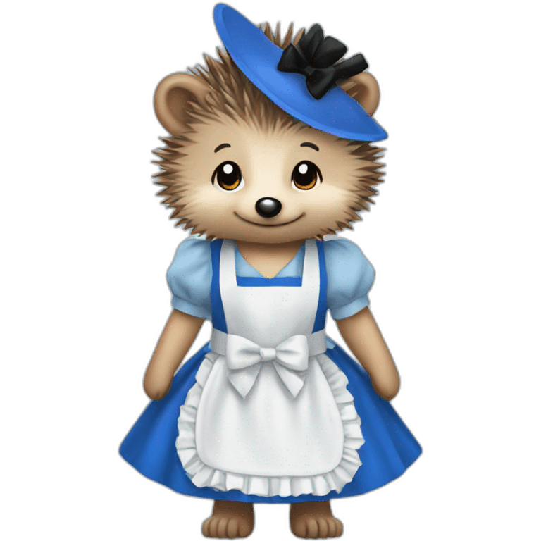 Hedgehog wearing a blue maid dress with a black bow and apron emoji