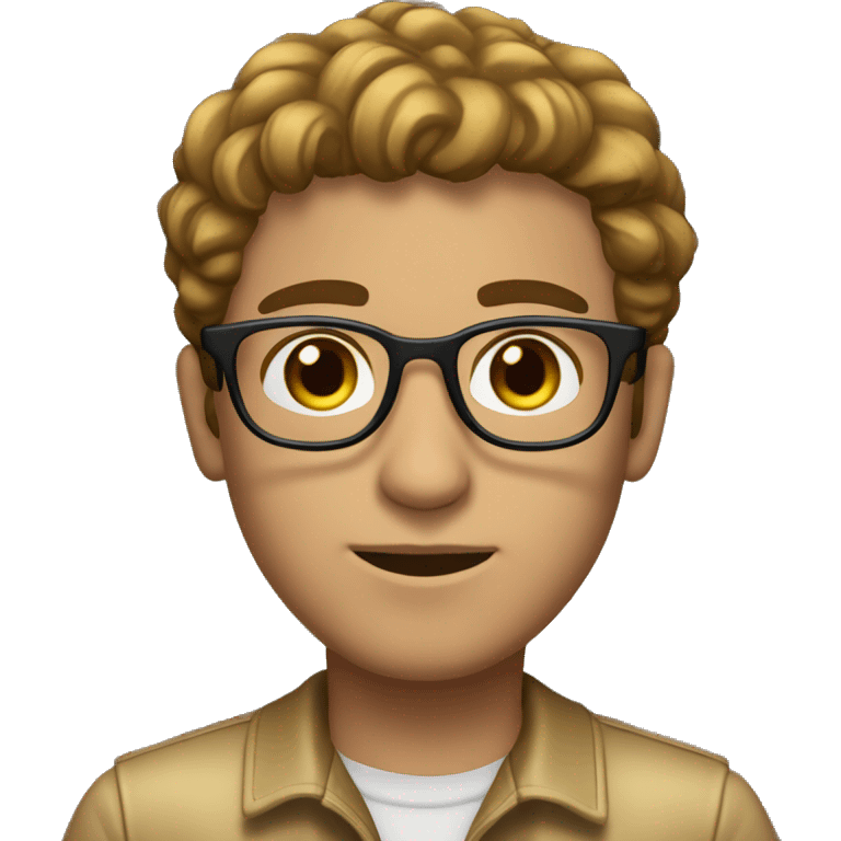 Heitor with Glasses, Light Skin, Brown Hair, Gold Clothes, Straight Hair, Brown eyes, Black Borders glasses, Transparent Lenses for Glasses. emoji