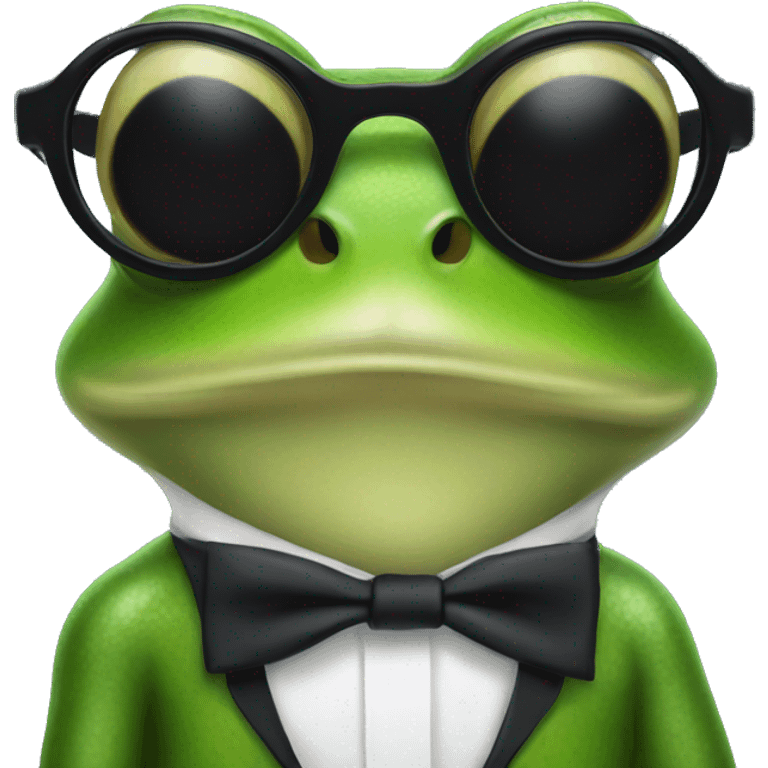 Frog wearing sunglasses wearing a black tie emoji