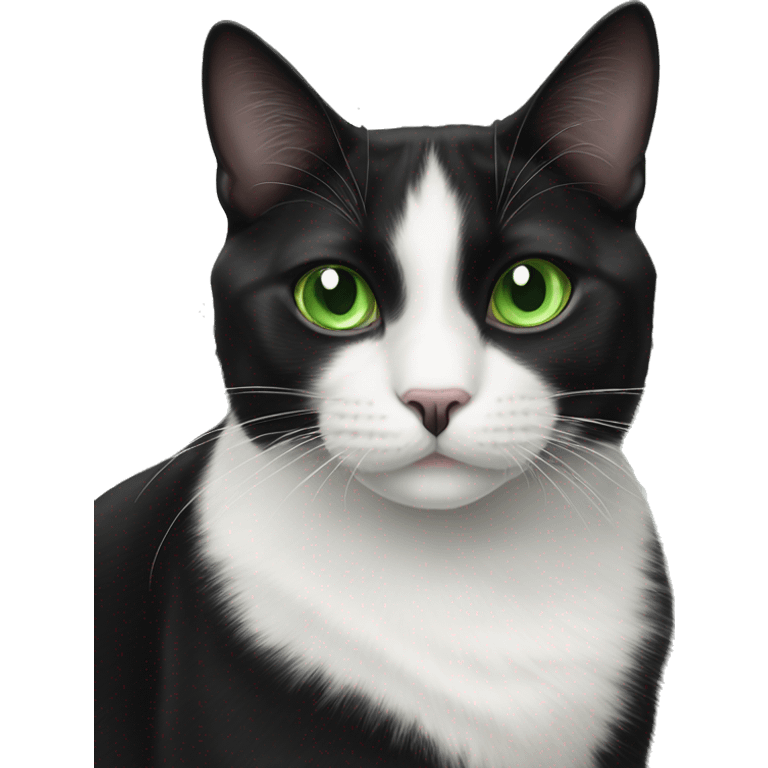 black and white tuxedo cat with green eyes emoji