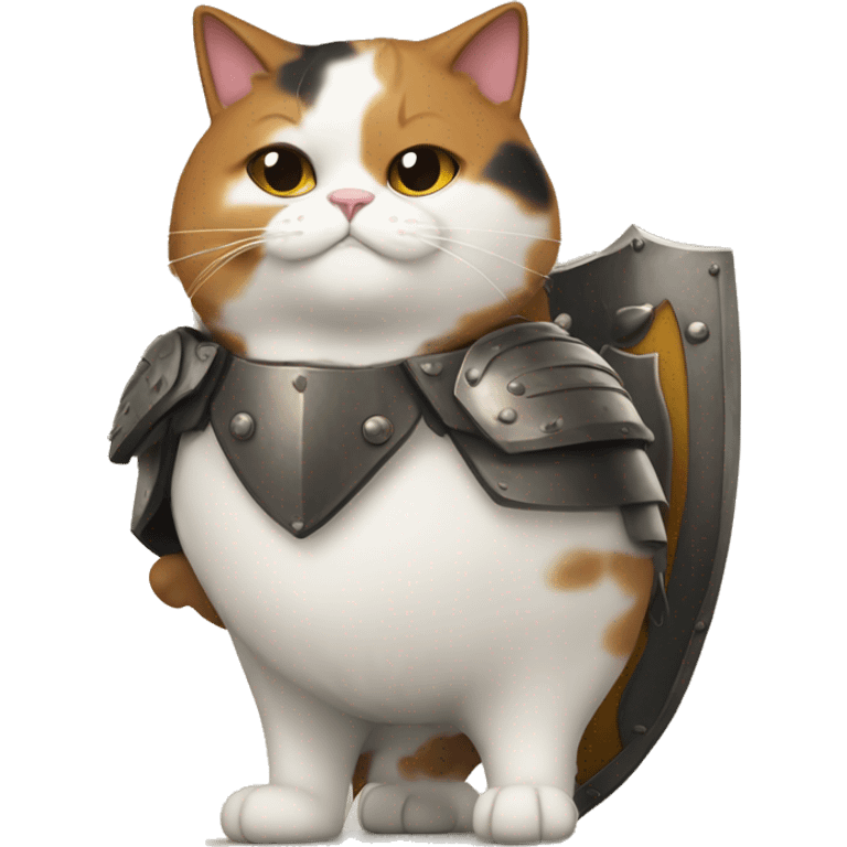 Fat calico cat with a shield  emoji