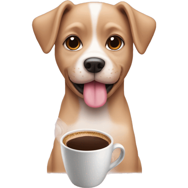 un perro rosa con un cafe emoji