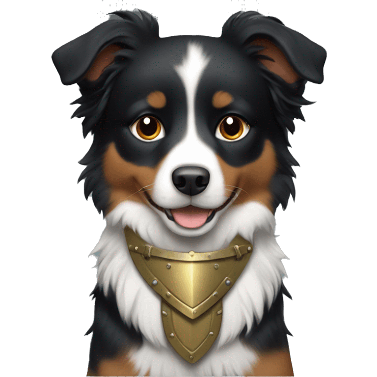 Small black australian shepherd dog with armor emoji