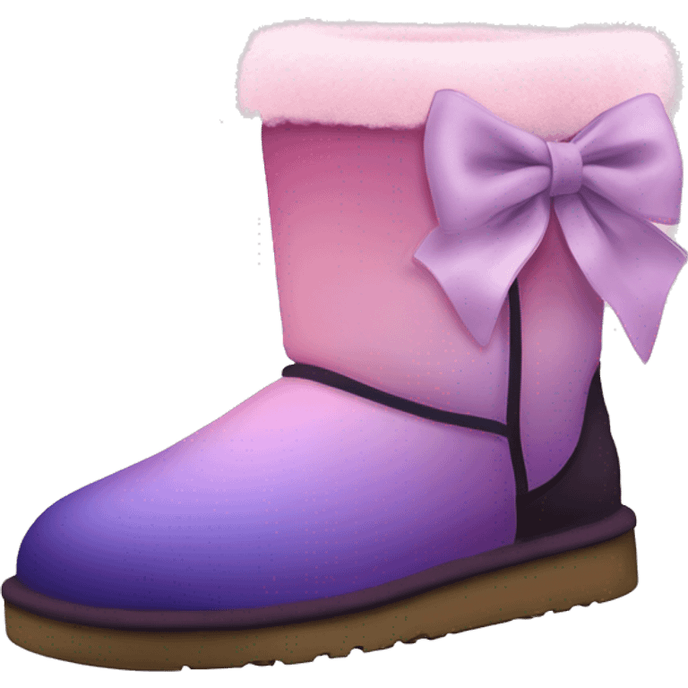 Realistic pair of pastel pink,to dark purple ombre Ugg fur boots with silk ribbon bows. emoji