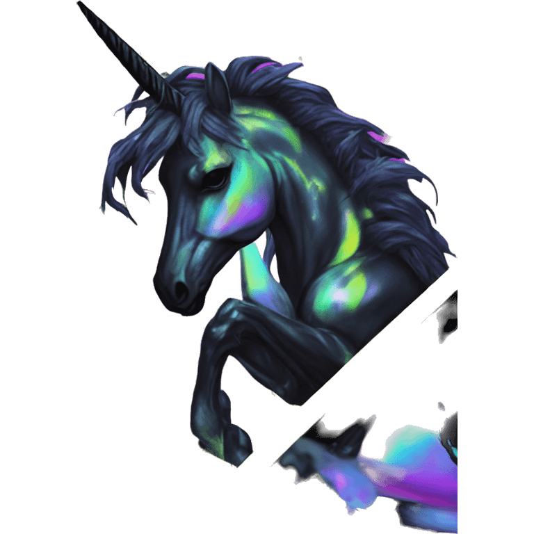 .Zombie_ Vaporwave black holographic oilslick zombie unicorn yellow caution tape graffiti Pegasus  emoji