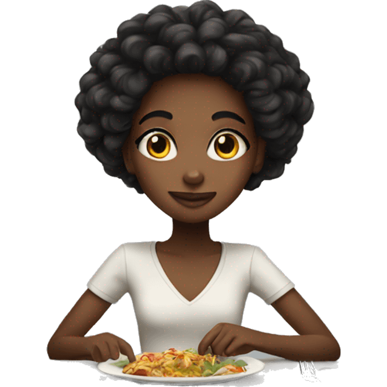 Black girl with long hair having dinner emoji