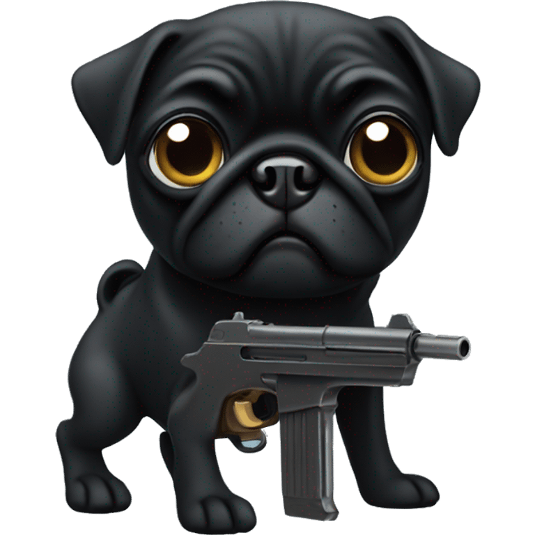 Black pug with gun emoji